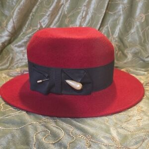 Elegant Red Women's Hat with Black Ribbon